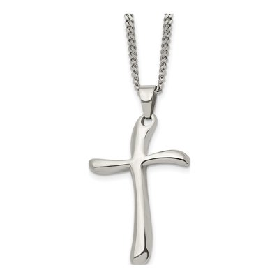 Stainless Steel Wavy Cross Pendant Necklace