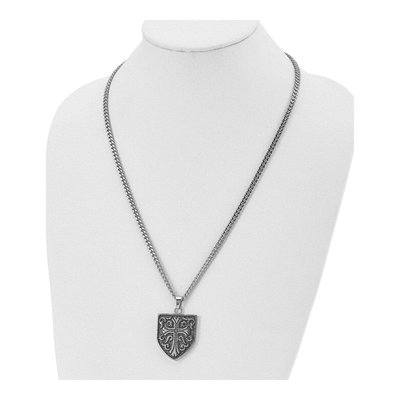 Stainless Steel Cross Shield Pendant Necklace – view 5