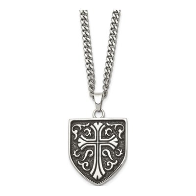 Stainless Steel Cross Shield Pendant Necklace