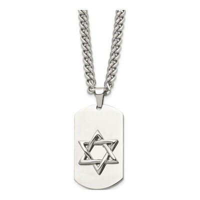 Stainless Steel Star of David Dog Tag Necklace
