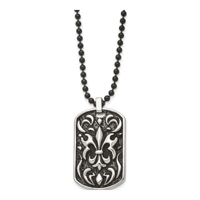 Black Stainless Steel Fleur de Lis Dog Tag Pendant Necklace – view 4