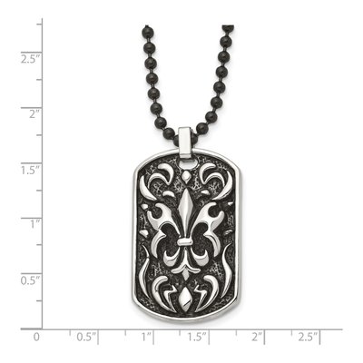 Black Stainless Steel Fleur de Lis Dog Tag Pendant Necklace – view 6