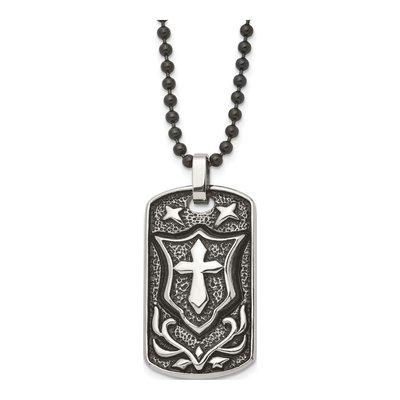 Black Stainless Steel Cross Dog Tag Pendant Necklace
