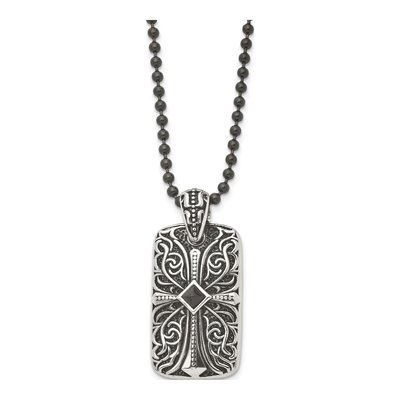 Stainless Steel Agate Cross Dog Tag Pendant Necklace – view 4