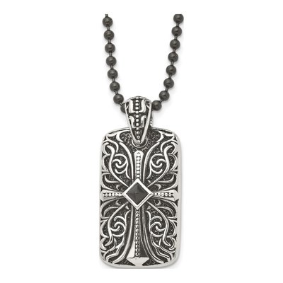 Stainless Steel Agate Cross Dog Tag Pendant Necklace