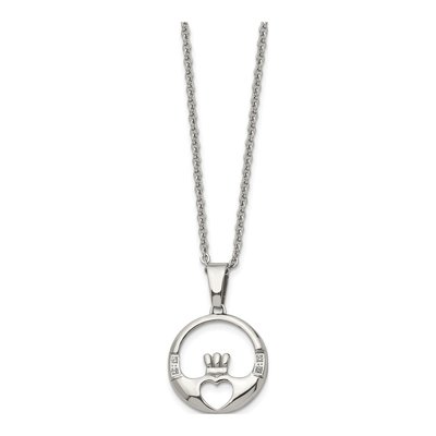 Stainless Steel CZ Claddagh Pendant Necklace – view 4