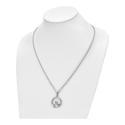 Stainless Steel CZ Claddagh Pendant Necklace – view 5