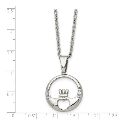 Stainless Steel CZ Claddagh Pendant Necklace – view 6