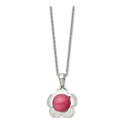 Stainless Steel Flower Pink Cat's Eye Pendant Necklace – view 4