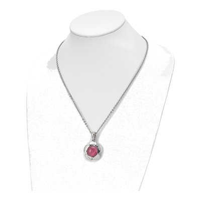 Stainless Steel Flower Pink Cat's Eye Pendant Necklace – view 5