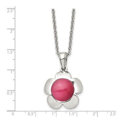 Stainless Steel Flower Pink Cat's Eye Pendant Necklace – view 6