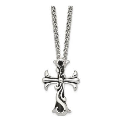 Stainless Steel Cross Curb Pendant Necklace – view 4