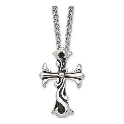 Stainless Steel Cross Curb Pendant Necklace