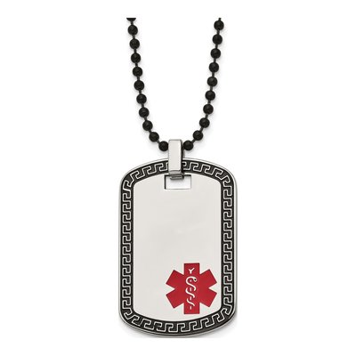 Black Stainless Steel Medical ID Dog Tag Necklace