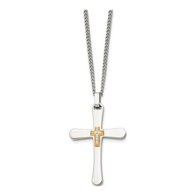Stainless Steel & 14K Gold 1/15 ct tw Diamond Cross Necklace – view 4
