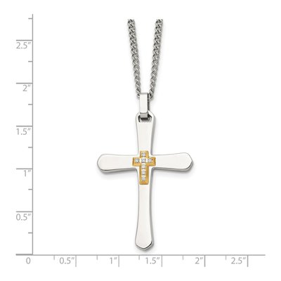 Stainless Steel & 14K Gold 1/15 ct tw Diamond Cross Necklace – view 6