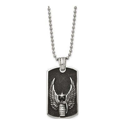 Black Stainless Steel Grenade Dog Tag Pendant Necklace – view 3