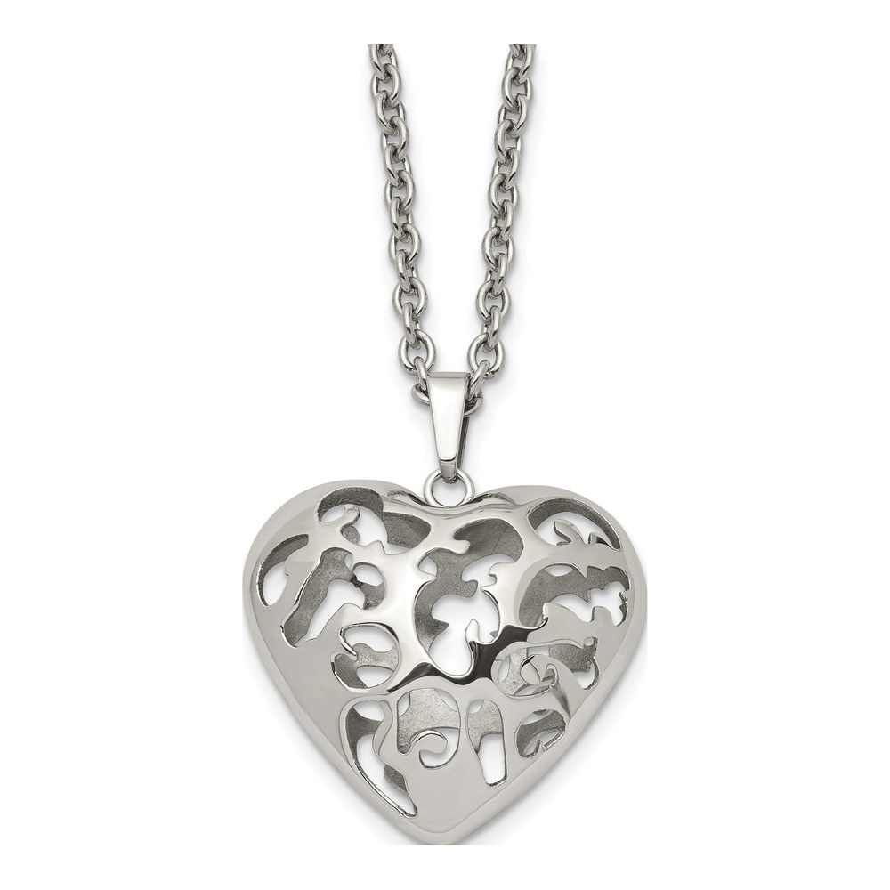 Stainless Steel Puffed Heart Necklace, 20in