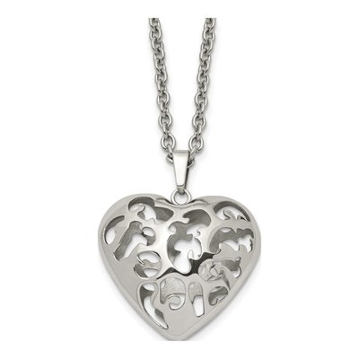 Stainless Steel Puffed Heart Pendant Necklace
