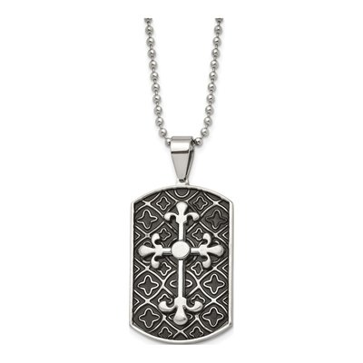 Stainless Steel Cross Dog Tag Pendant Necklace