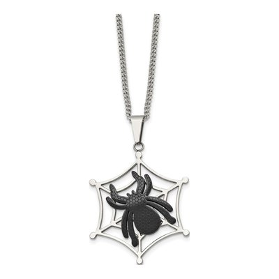 Black Stainless Steel Black Spider Web Pendant Necklace