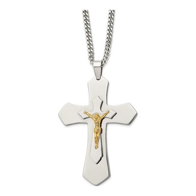 Stainless Steel IP Crucifix Pendant Necklace