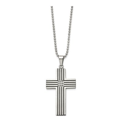 Black Stainless Steel 1/20 ct tw Diamond Cross Necklace – view 4