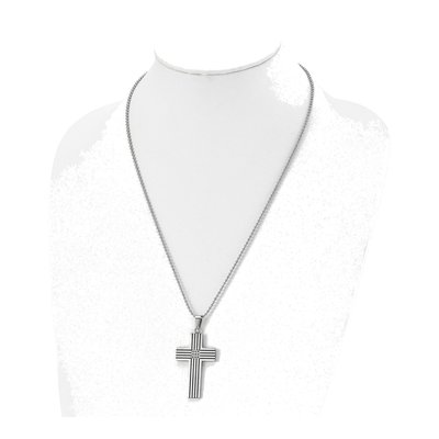 Black Stainless Steel 1/20 ct tw Diamond Cross Necklace – view 5