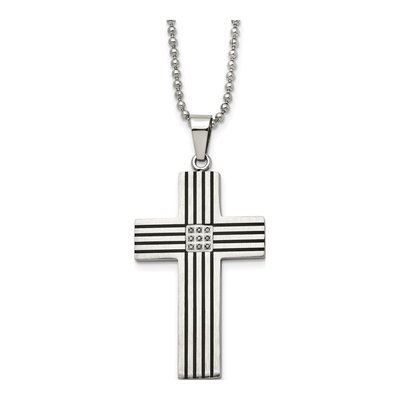 Black Stainless Steel 1/20 ct tw Diamond Cross Necklace