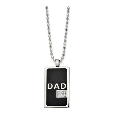 Black Stainless Steel CZ DAD Dog Tag Pendant Necklace – view 4