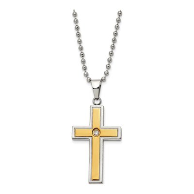Men's Stainless Steel Yellow IP CZ Necklace & Bracelet Set – view 4
