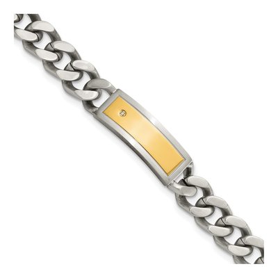Men's Stainless Steel Yellow IP CZ Necklace & Bracelet Set – view 5