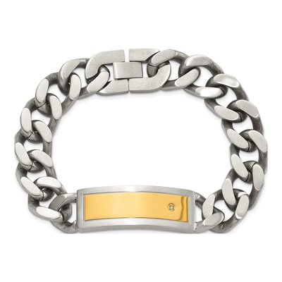 Men's Stainless Steel Yellow IP CZ Necklace & Bracelet Set – view 7