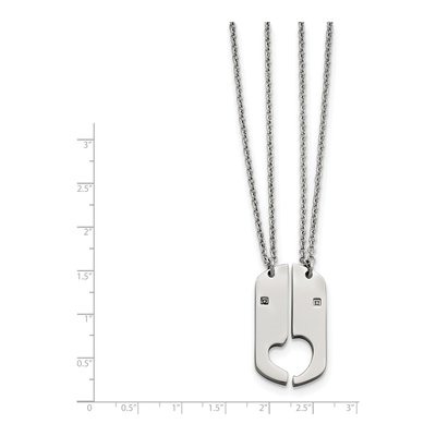 Stainless Steel CZ Half Heart Dog Tag Necklace Set – view 3