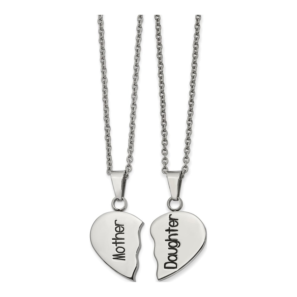 Stainless Steel Mother Daughter Heart Necklace Set