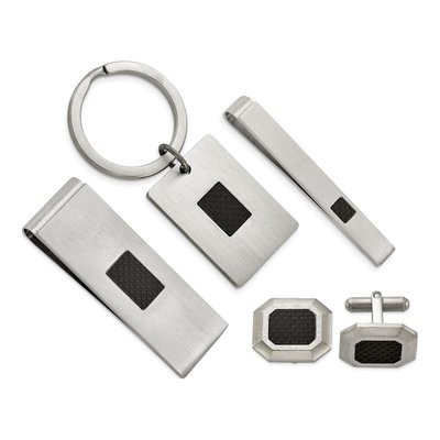 Men's Stainless Steel & Carbon Fiber 4-Piece Gift Set