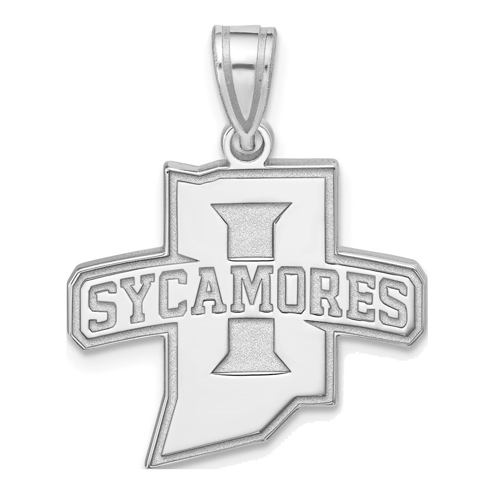 Sterling Silver Rhodium-Plated Logoart Indiana State University Sycamores Large Pendant