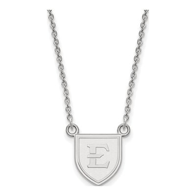 East Tennessee State University Sterling Silver Shield Small Letter E Pendant Necklace