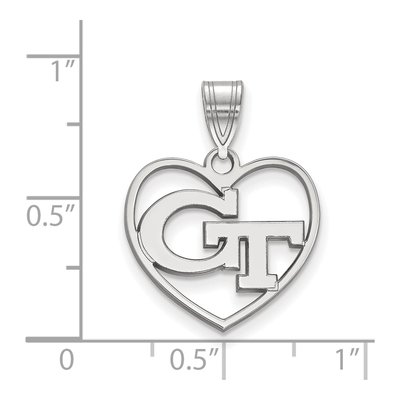 Georgia Institute of Technology Sterling Silver Medium Tech G-T Heart Pendant – view 2