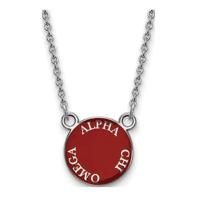 Alpha Chi Omega Sterling Silver Sorority Text Small Color Enamel Necklace
