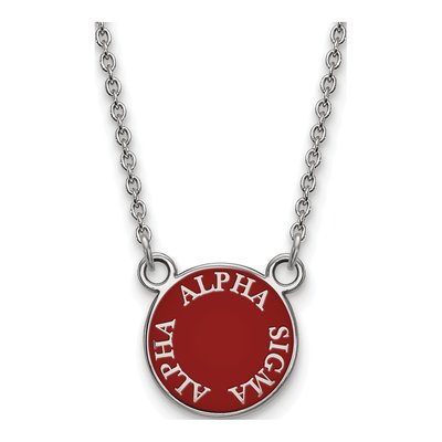 Alpha Sigma Alpha Sterling Silver Sorority Text Small Color Enamel Necklace