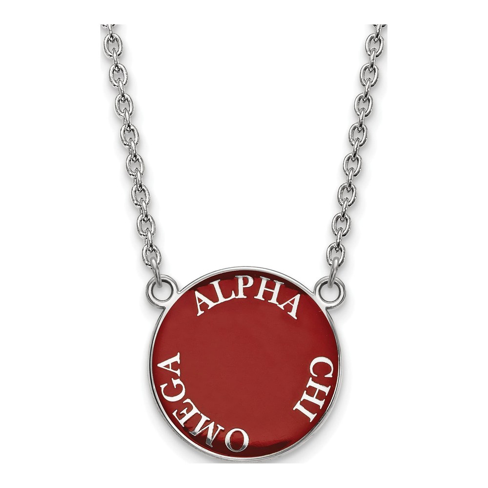 Alpha Chi Omega Sterling Silver Sorority Text Large Color Enamel Necklace