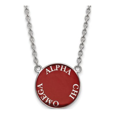 Alpha Chi Omega Sterling Silver Sorority Text Large Color Enamel Necklace