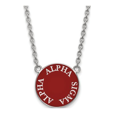 Alpha Sigma Alpha Sterling Silver Sorority Text Large Color Enamel Necklace