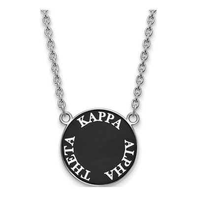 Kappa Alpha Theta Sterling Silver Sorority Text Large Color Enamel Pendant Necklace