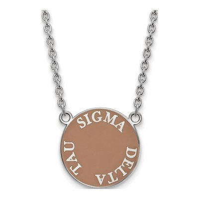 Sigma Delta Tau Sterling Silver Sorority Text Large Color Enamel Necklace