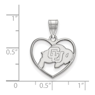 University of Colorado Sterling Silver Medium Buffaloes Heart Pendant – view 2