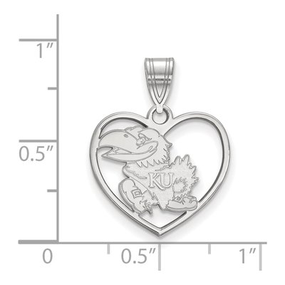 University of Kansas Sterling Silver Medium Jayhawk Heart Pendant – view 2