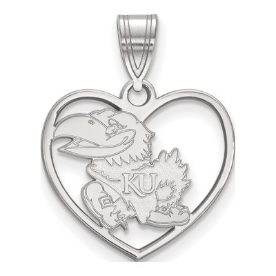 University of Kansas Sterling Silver Medium Jayhawk Heart Pendant