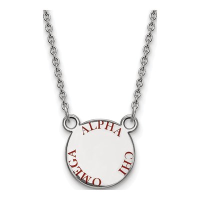 Alpha Chi Omega Sterling Silver Sorority Text Small Color Enamel Necklace